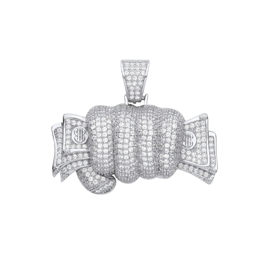 Silver Fist Full of Cash Cubic Zirconia Hollow Pendant