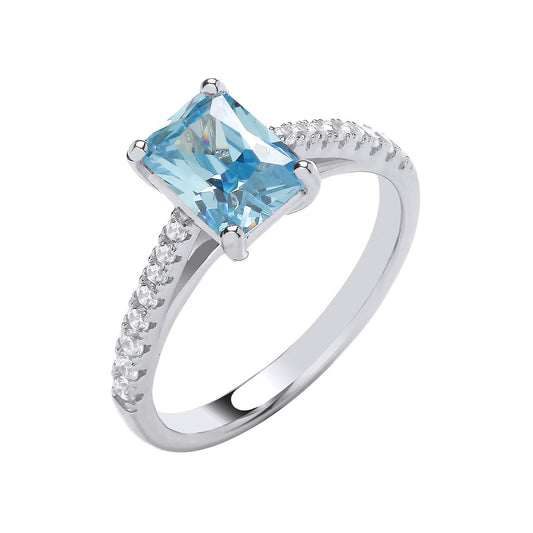 Silver Emerald Blue Cubic Zirconia Solitaire Ring