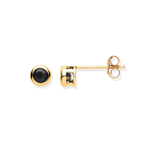 9ct Yellow Gold 3.8mm Black Sapphire Rubover Studs