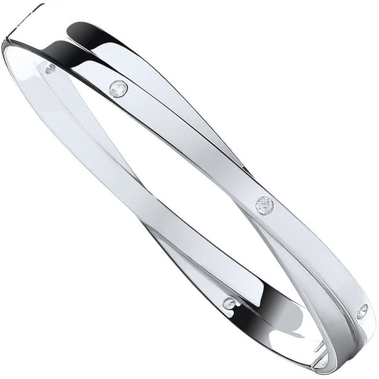 Silver Solid Cubic Zirconia Kiss Hinged Bangle