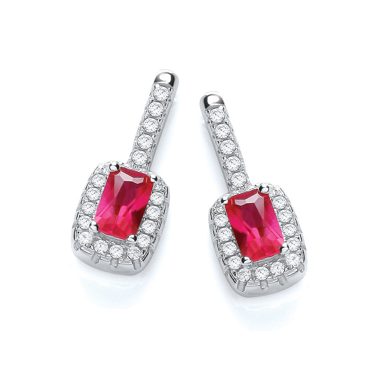 Micro Pave Fancy Drop Earring with Small Red Cubic Zirconia