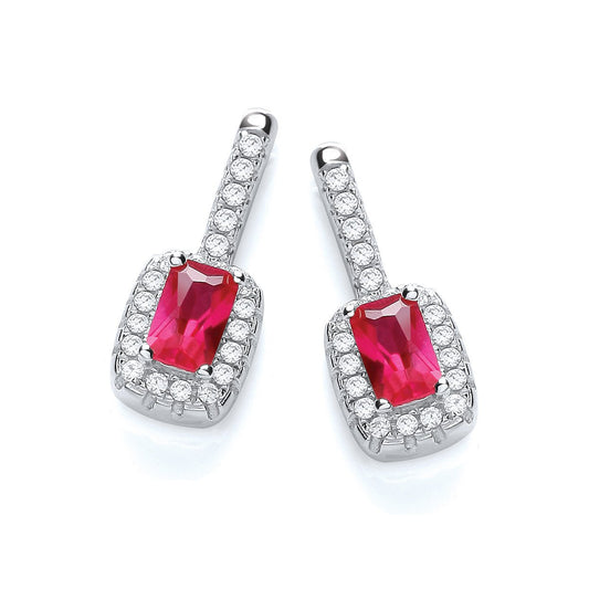 Micro Pave Fancy Drop Earring with Small Red Cubic Zirconia
