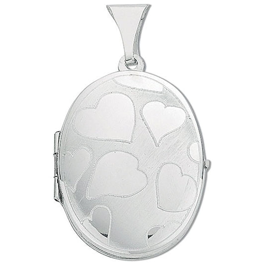 Silver Medium Engraved Oval Shaped Locket (HNN-C39DE9)