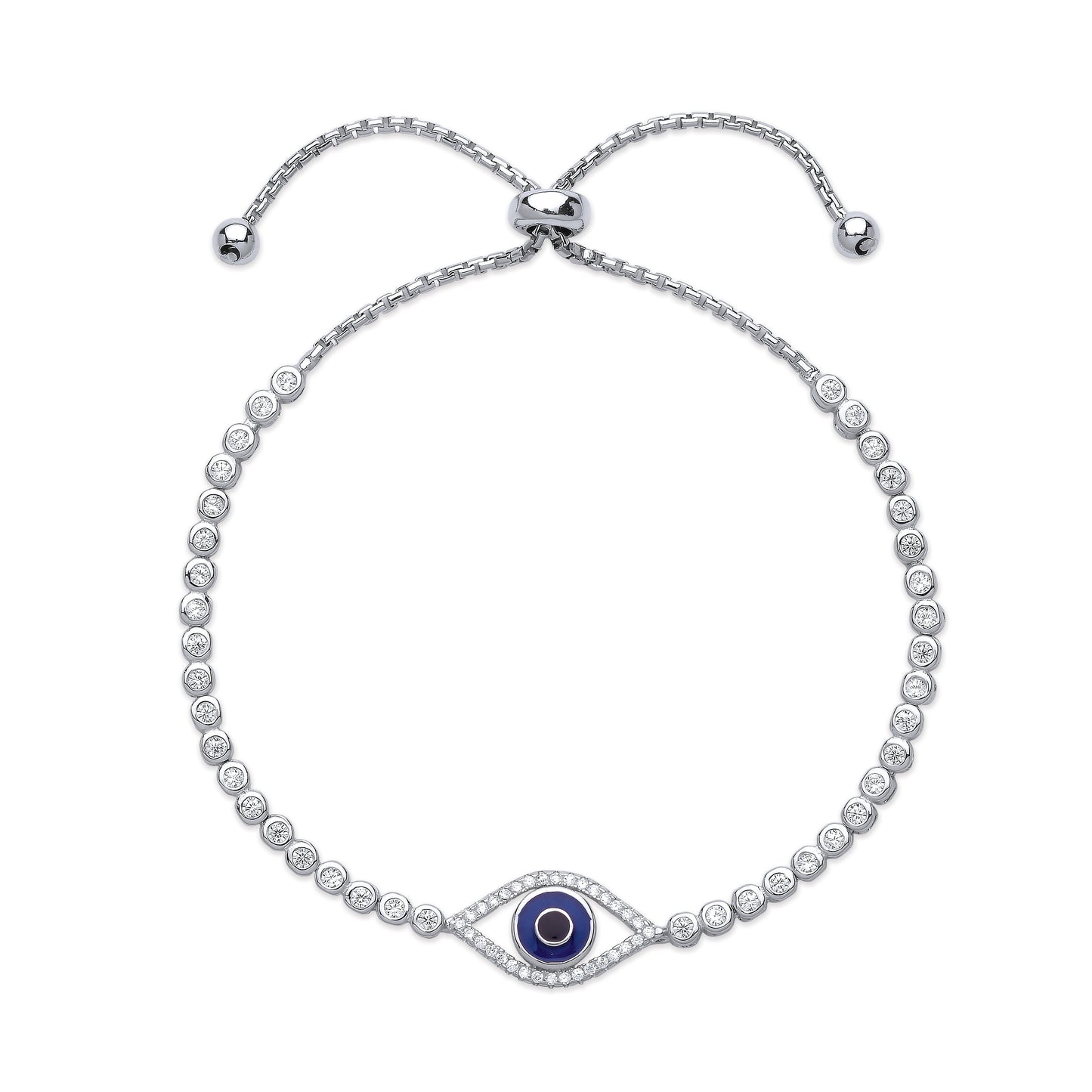 Silver Evil Eye Cubic Zirconia Friendship Bracelet