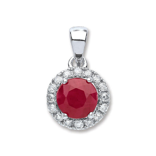 9ct White Gold 0.15ct Diamond, 0.80ct Round Ruby Pendant