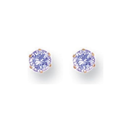 Yellow Gold 4mm Claw Set Lavander Cubic Zirconia Studs