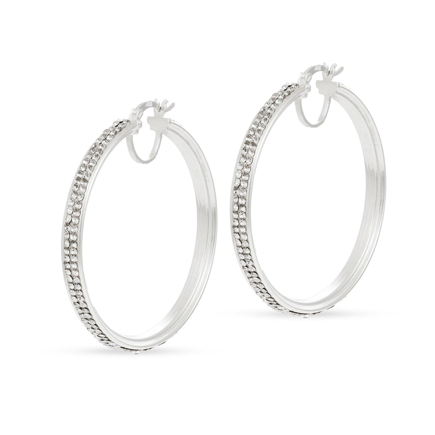 Silver Large Hoop Crystal Earrings