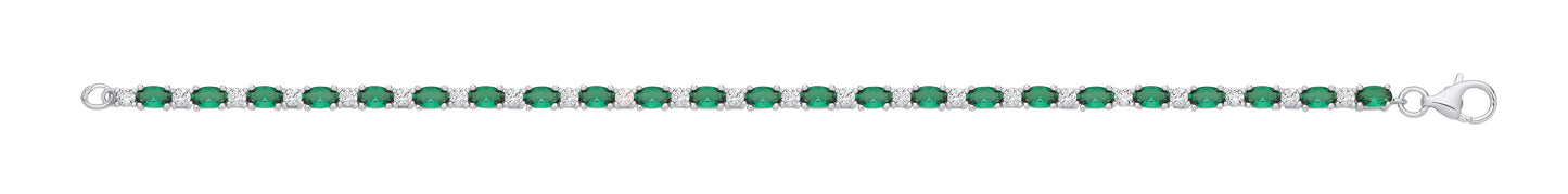 Silver Green & Clear Cubic Zirconia Silver Tennis Ladies Bracelet