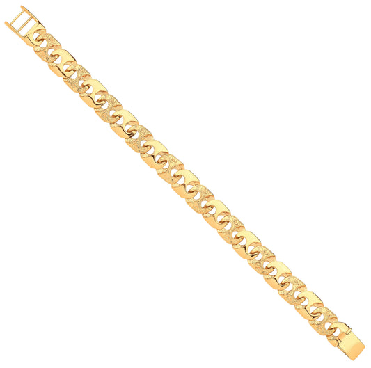 Yellow Gold 12mm Plain & Engraved Anchor Link Gents Bracelet