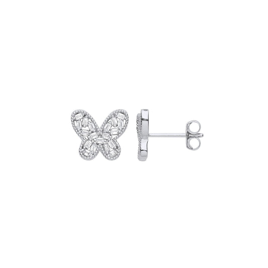 Silver Cubic Zirconia Butterfly Studs - 1.8g