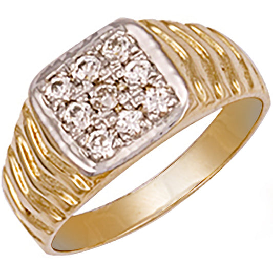 Yellow Gold Square Top Gents Cubic Zirconia Ring (HNN-177752)