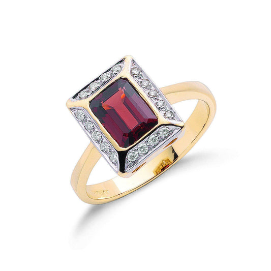 9ct Yellow Gold 0.12ct Diamond & 1.90ct Garnet Ring