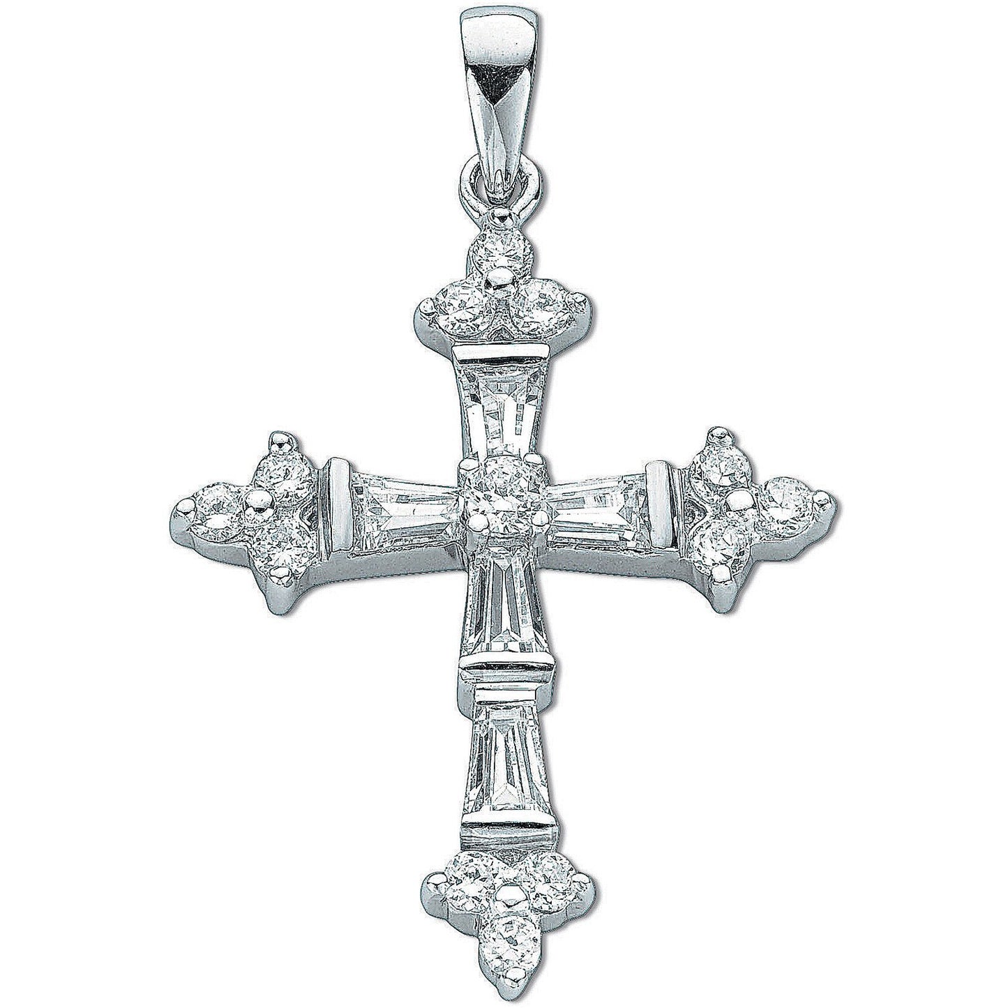 Silver Fancy Baguette Cut Cubic Zirconia Cross - 4.2g