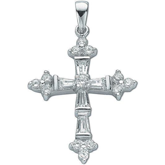 Silver Fancy Baguette Cut Cubic Zirconia Cross - 4.2g