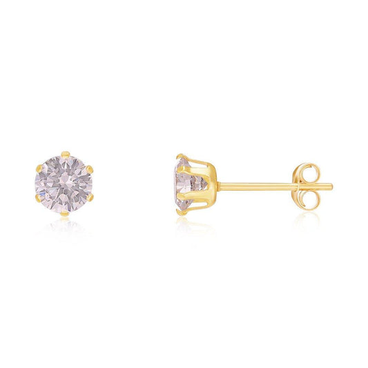 9ct Yellow Gold 4mm Claw Set Cubic Zirconia Studs