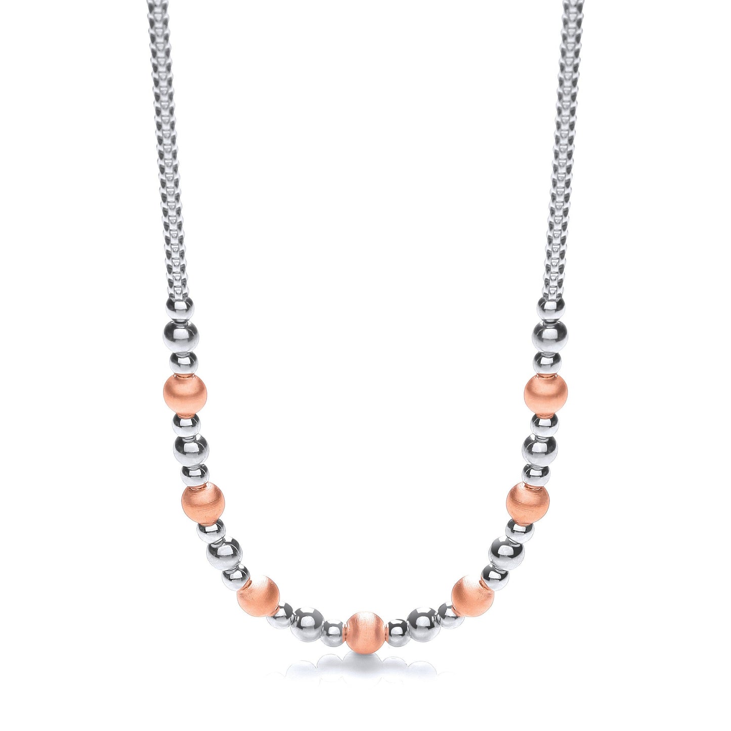 Silver & Rose Plated Beads Necklace 17"/43cm