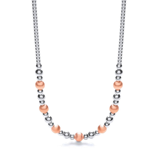 Silver & Rose Plated Beads Necklace 17"/43cm