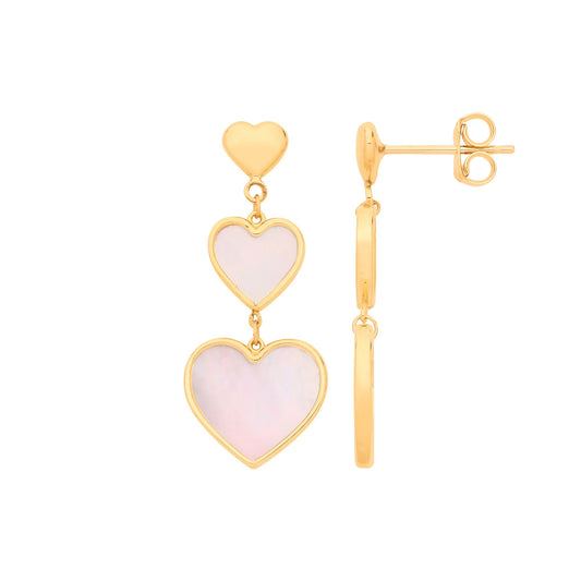 Yellow Gold MOP Hearts Drop Earrings