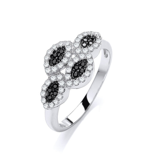 Micro Pave Black/White Cubic Zirconia Ring - 10mm