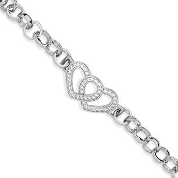 Silver Belcher Links Cubic Zirconia Hearts Baby Bracelet