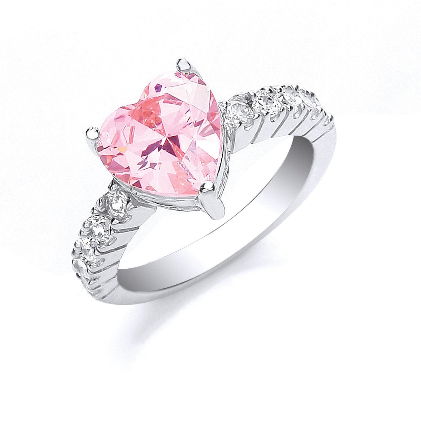 Silver Pink Heart S/S Cubic Zirconia with Cubic Zirconia on Shoulder Ring