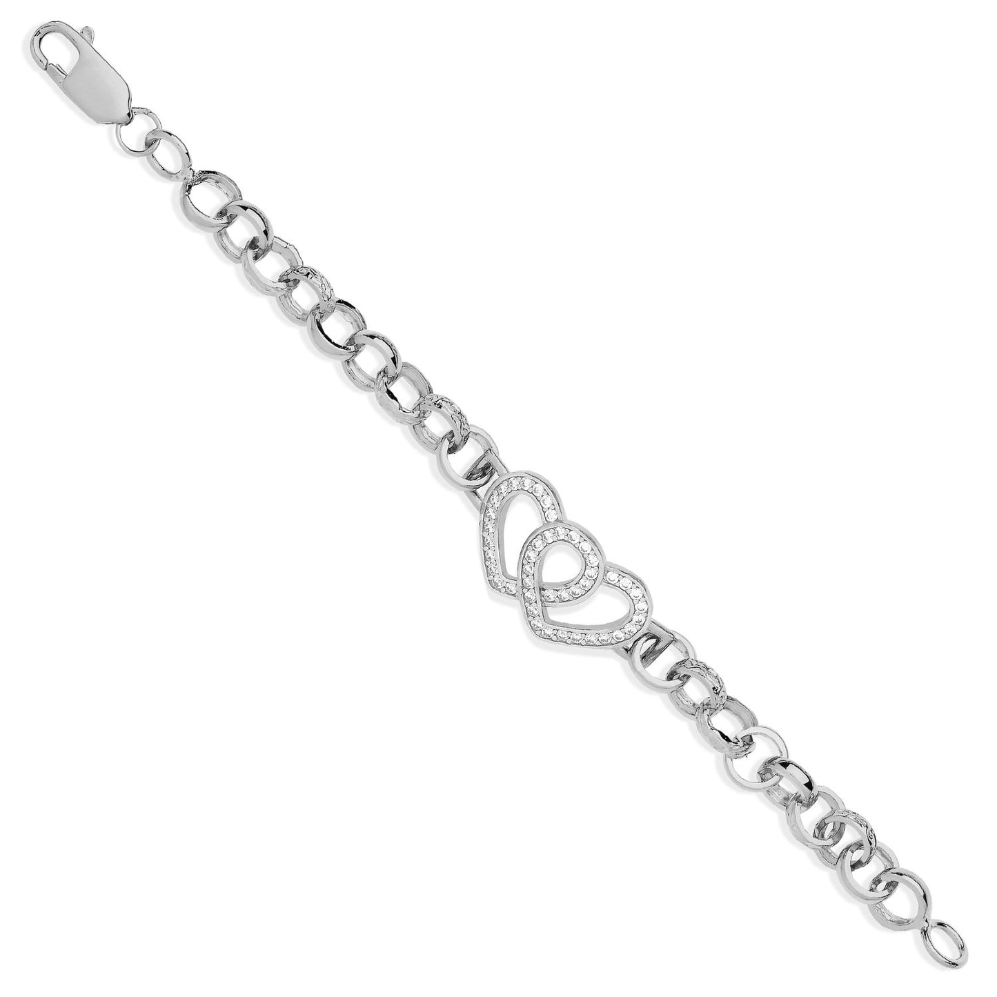 Silver Belcher Links Cubic Zirconia Hearts Baby Bracelet