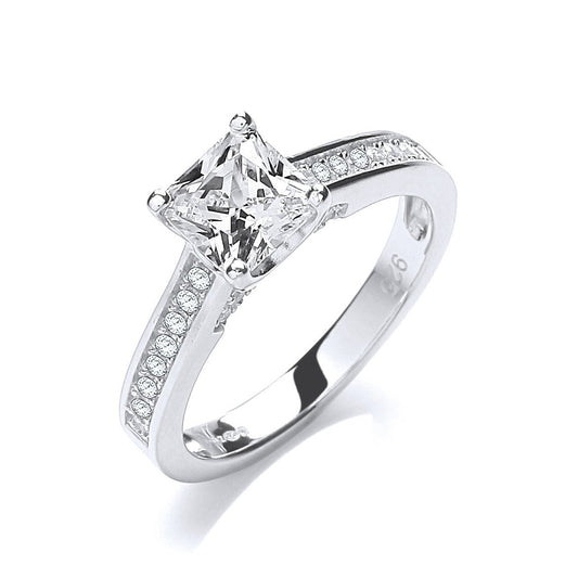 Micro Pave Princess Cut with Shoulder Cubic Zirconias Ring