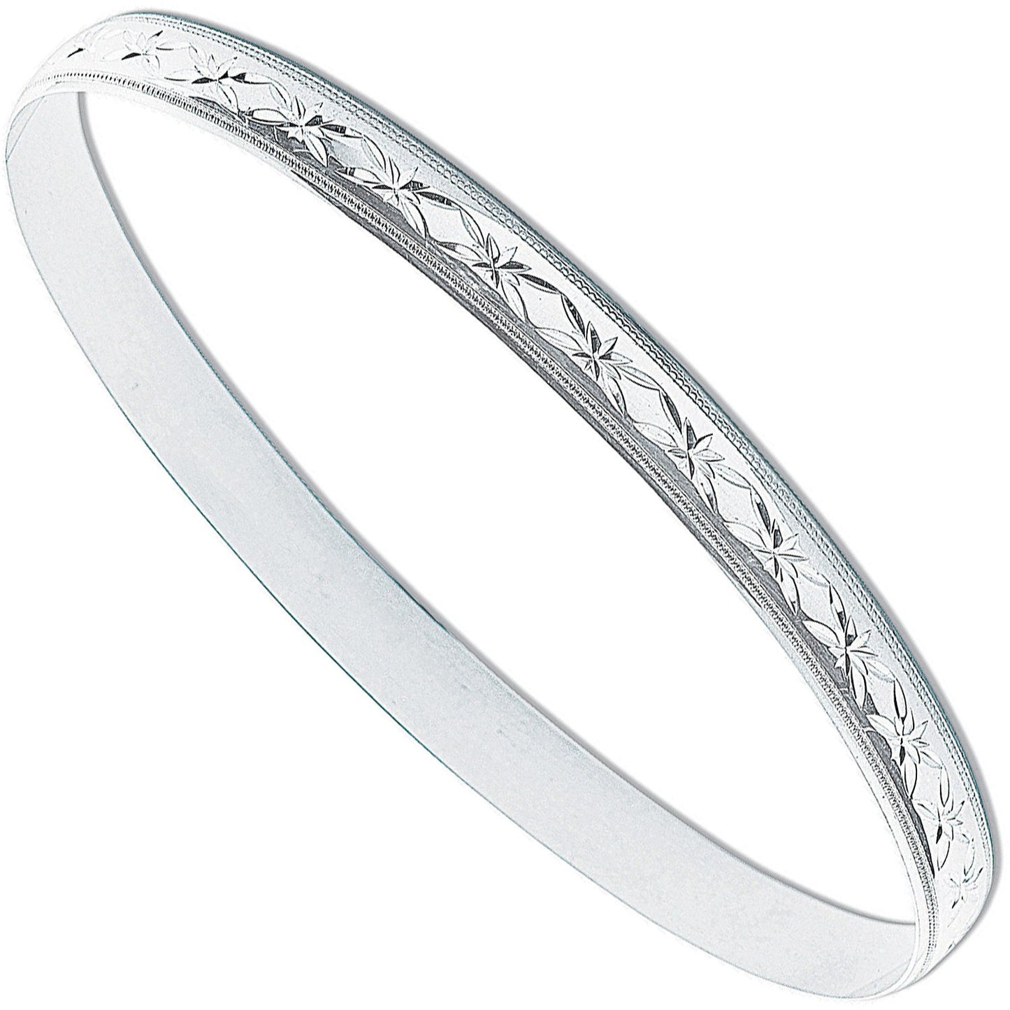 Silver 6mm Diamond Cut D-Shaped Slave Bangle