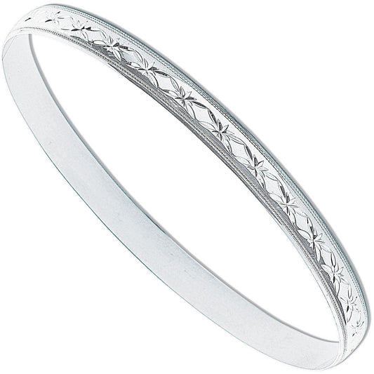 Silver 6mm Diamond Cut D-Shaped Slave Bangle