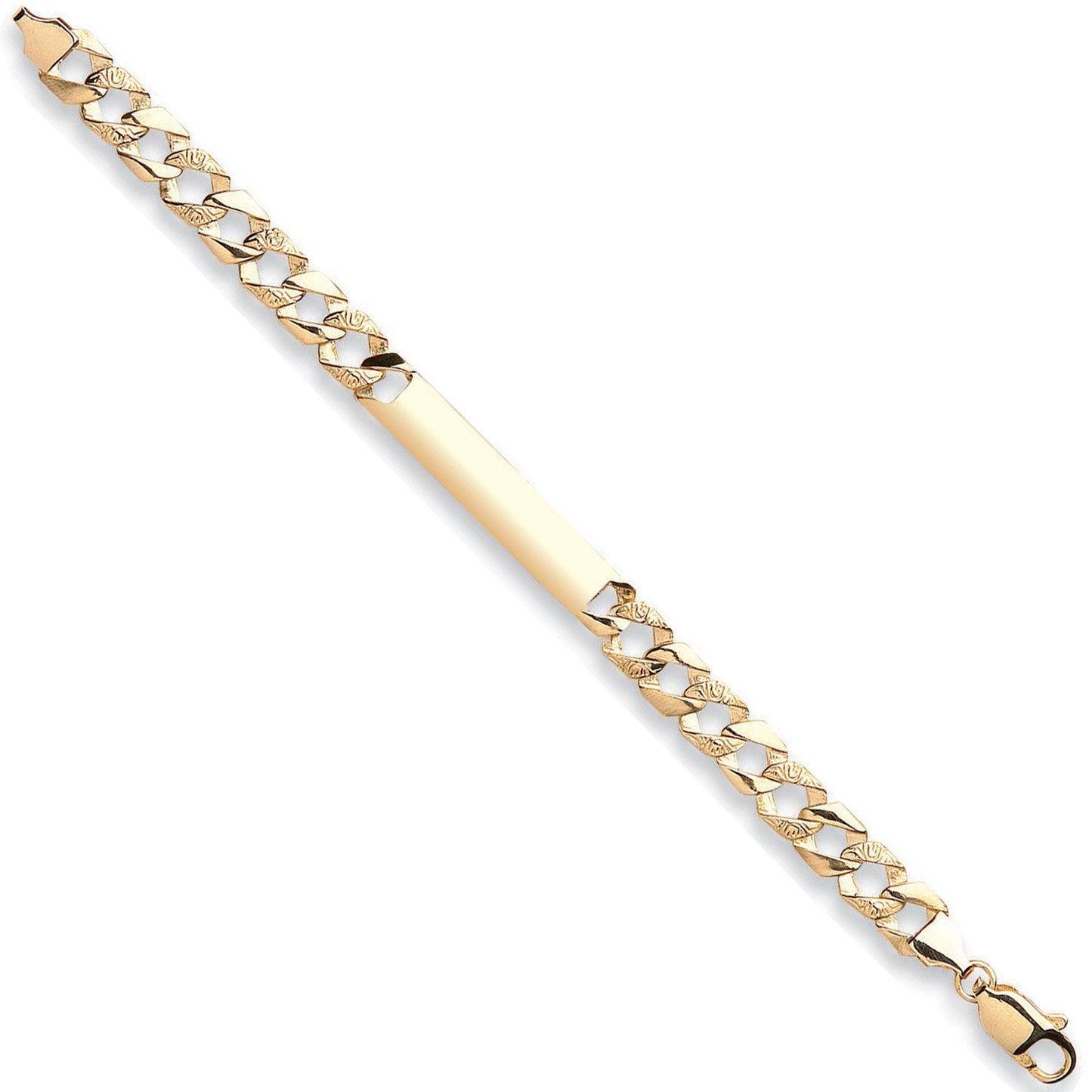 Yellow Gold Plain & Bark Casted Curb Baby ID Bracelet - 7.0g