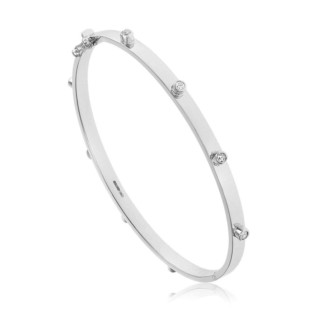 White Gold Hollow Cubic Zirconia Oval Bangle