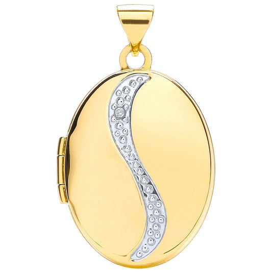 Yellow Gold Oval Shaped Locket with Diamond