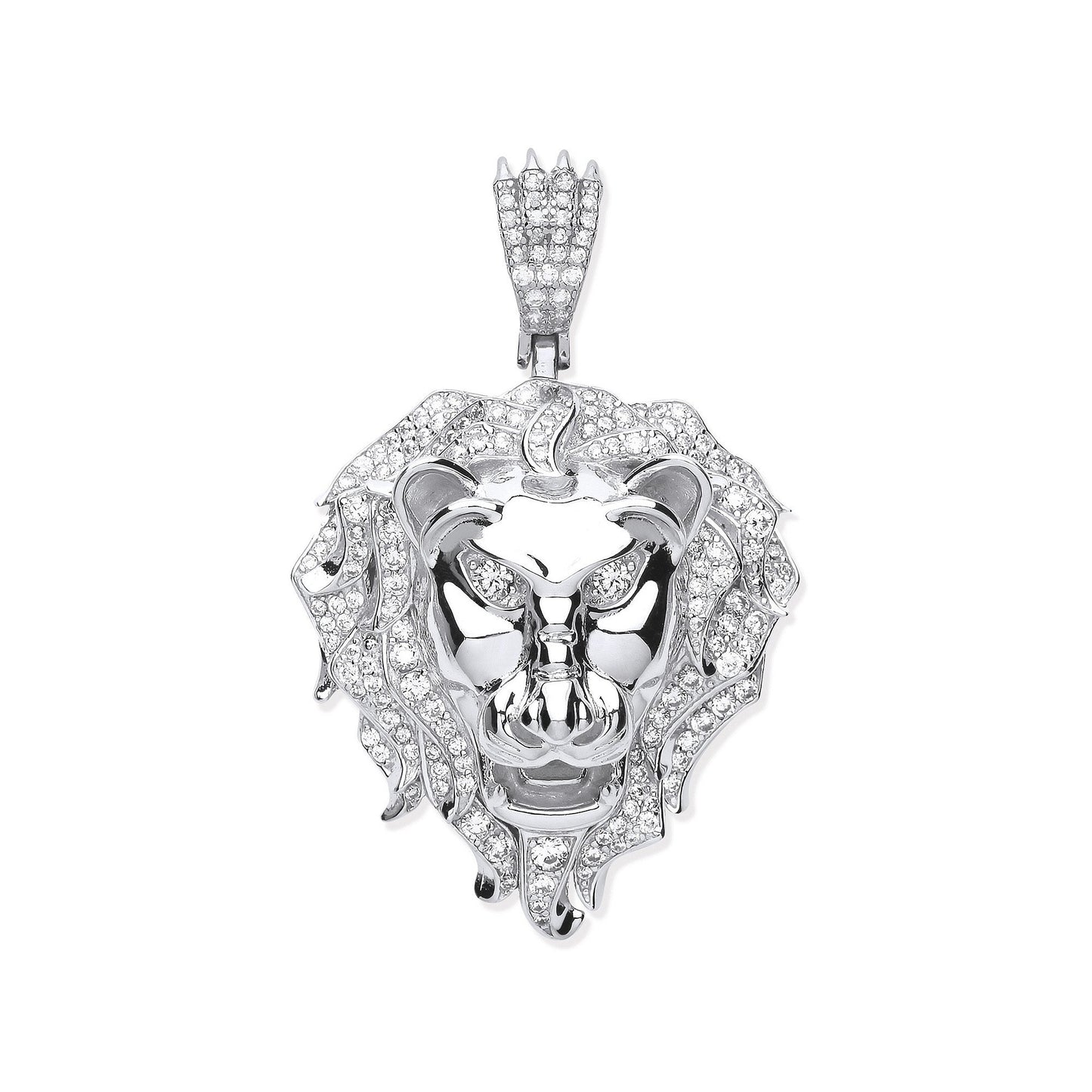 Silver Cubic Zirconia Lion Head Pendant