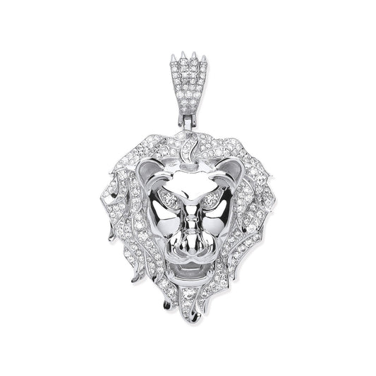 Silver Cubic Zirconia Lion Head Pendant