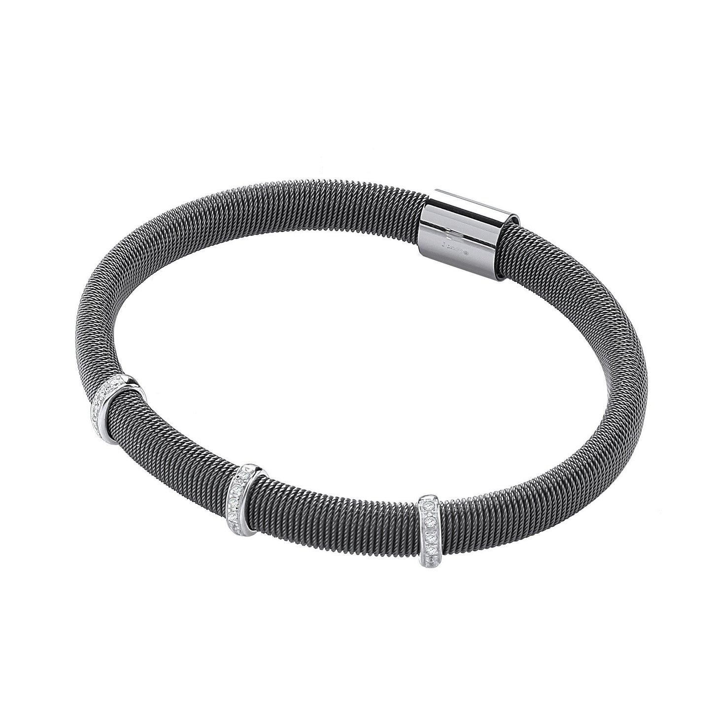 Ruthenium Mangetic Bangle with Three Rows of Cubic Zirconias