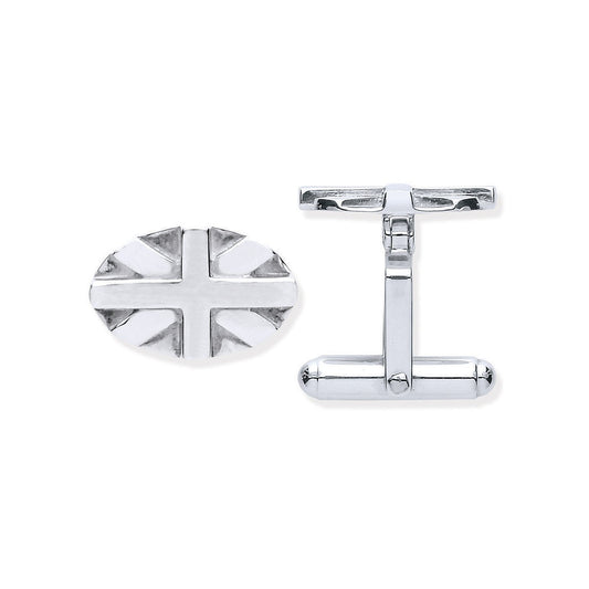 Silver Union Jack Oval Cufflinks