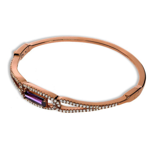 Rose Coated Silver, Micro Pave Cubic Zirconias and Stone Bangle