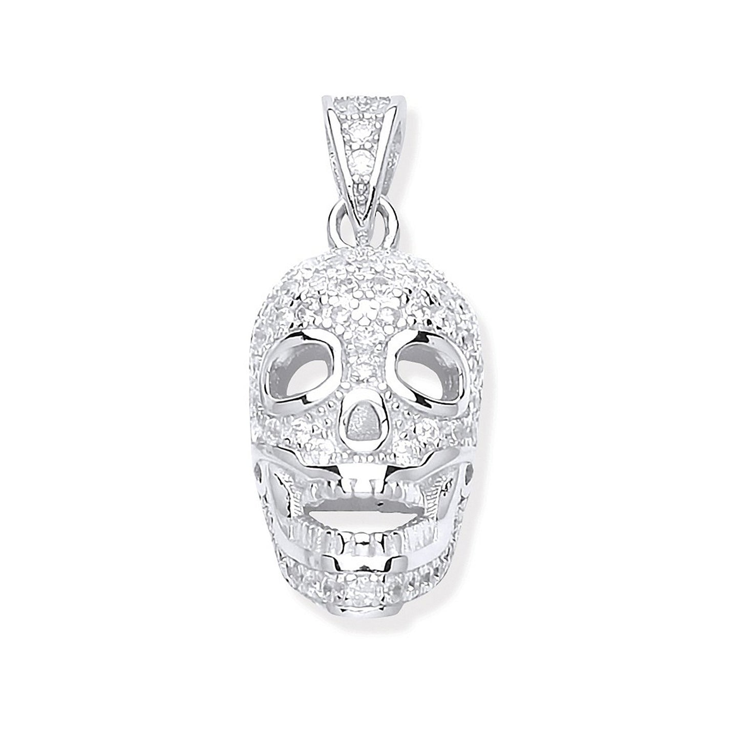 Silver Cubic Zirconia Skull Bones Pendant