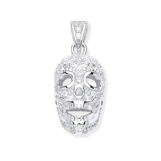 Silver Cubic Zirconia Skull Bones Pendant