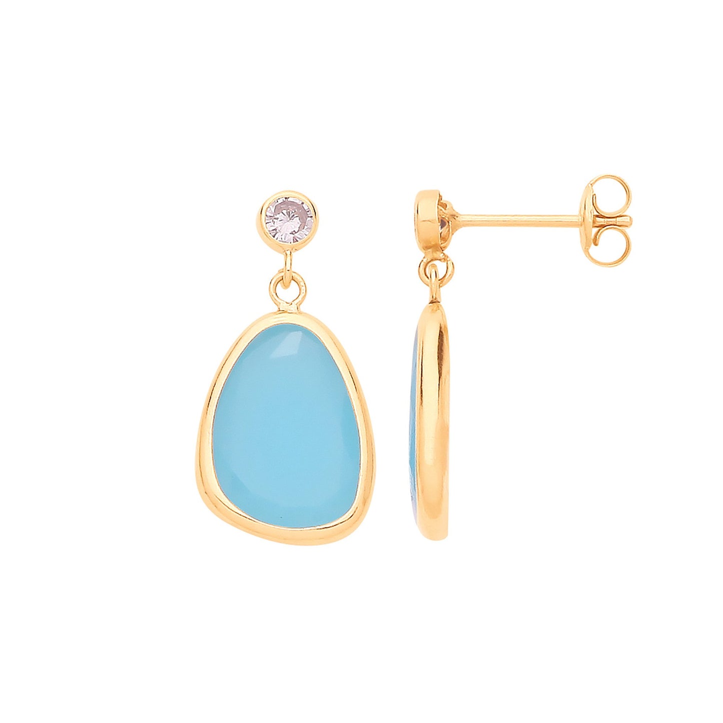 9ct Yellow Gold Cubic Zirconia and Blue Glass Drop Studs