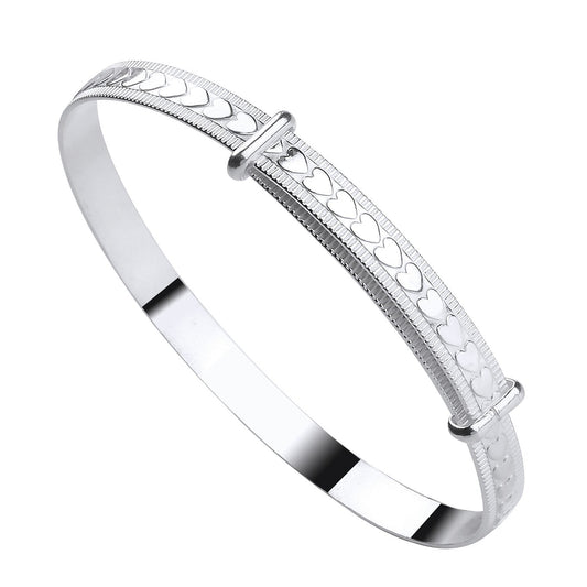 Silver Expandable Baby Bangle with Embossed Hearts