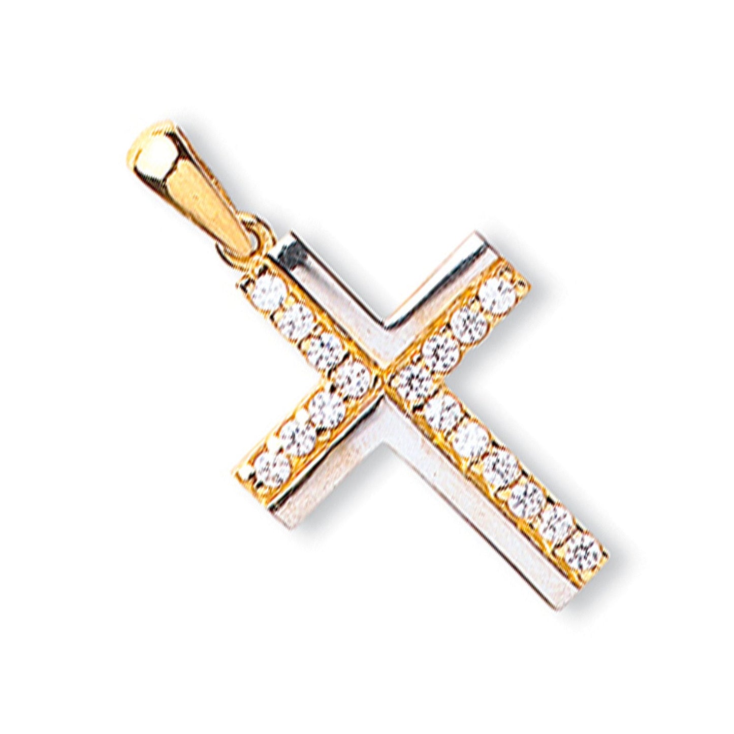Yellow Gold Cubic Zirconia Cross - 14.3mm