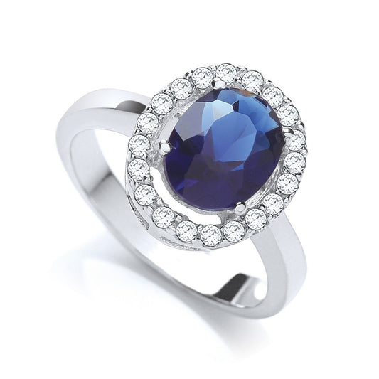 Blue Oval Cubic Zirconia Cluster Ring