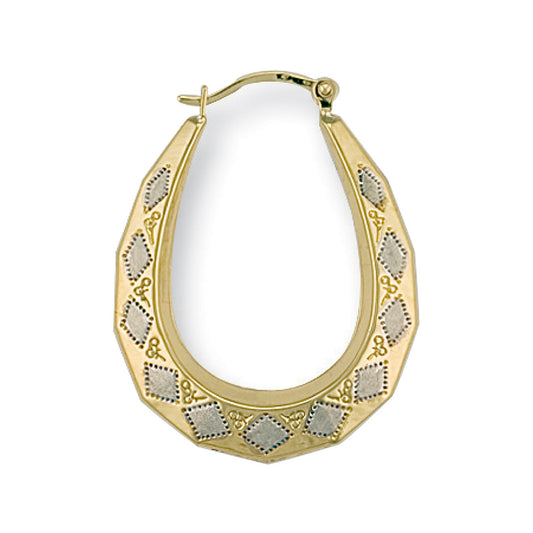 White & Yellow Gold Diamond Cut Oval Earrings