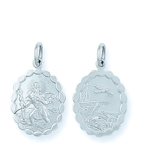 Silver Double Sided Oval St. Christopher Pendant - 2.9g