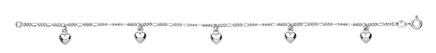 Silver small figaro Chain with heart charms Bracelet