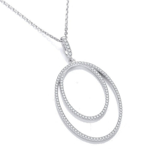 Micro Pave Oval Double Row Cubic Zirconia Pendant with 18" Chain