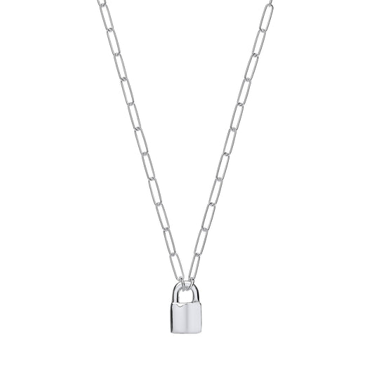 Silver Paper Clip Chain , Padlock Necklace