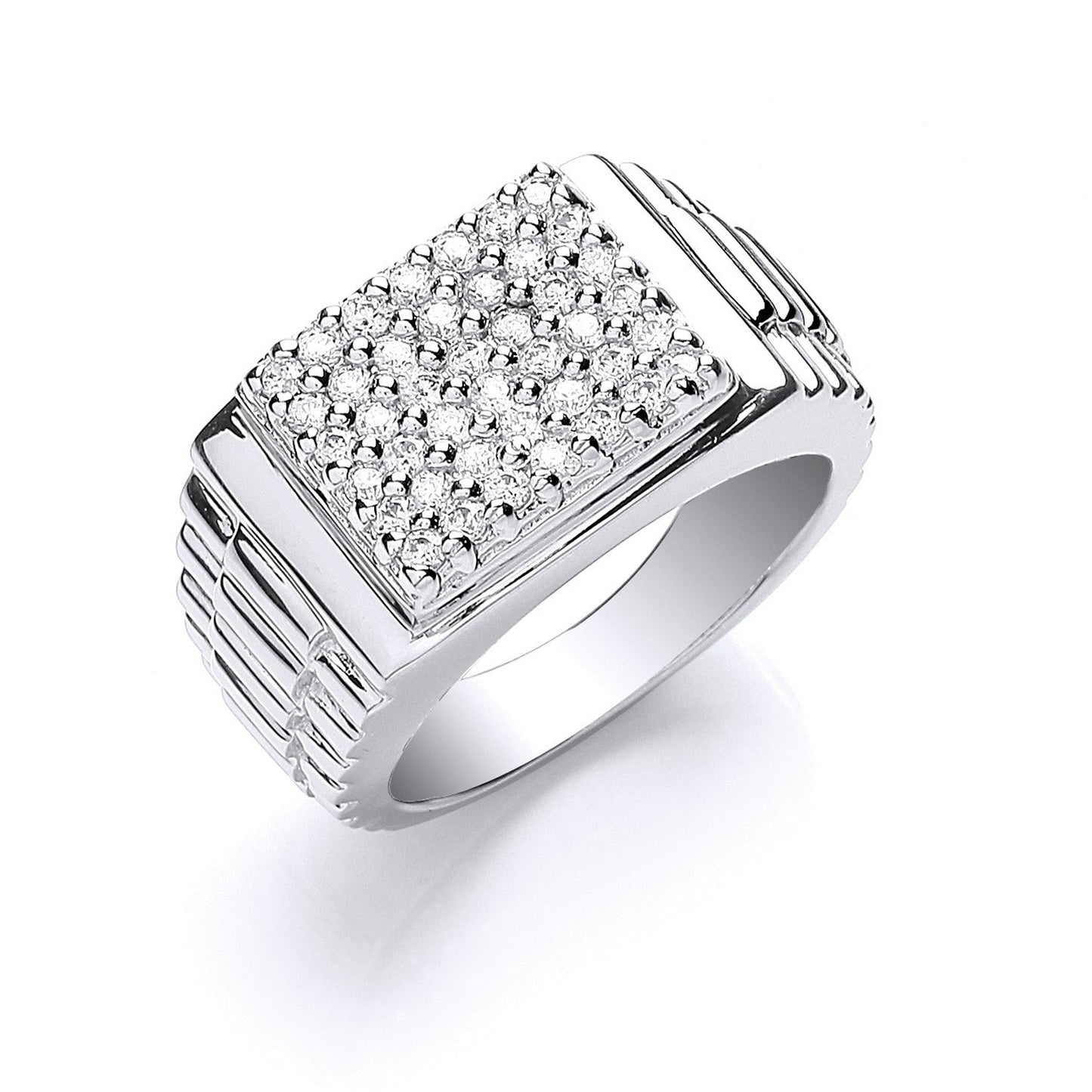 Silver Gents Square Top Cubic Zirconia Ring - 10.5g