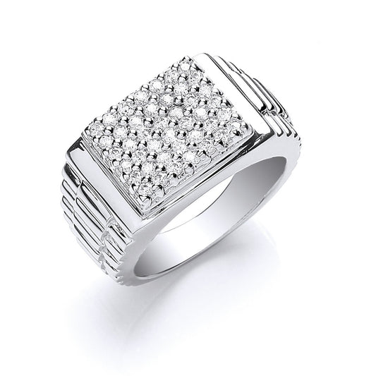 Silver Gents Square Top Cubic Zirconia Ring - 10.5g